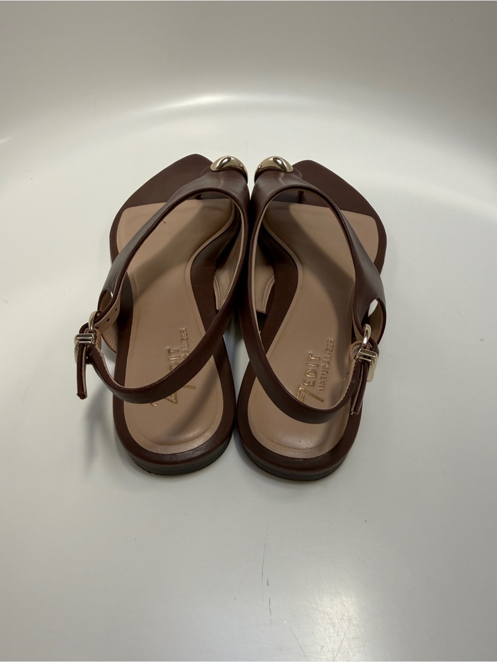 27 EDIT Brown Leather Slingback Sandals with Gold Hardware size 8.5 - Picture 4 of 4